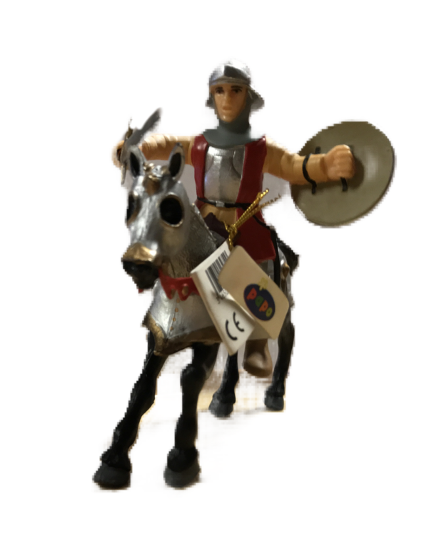 Cavaliere rosso con cavallo con corazza