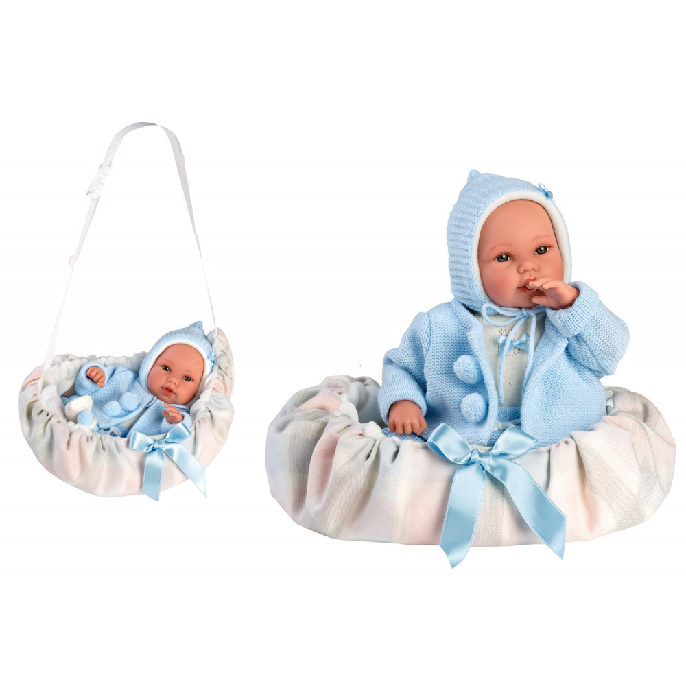 Bebè con port-enfants azzurro 36 cm